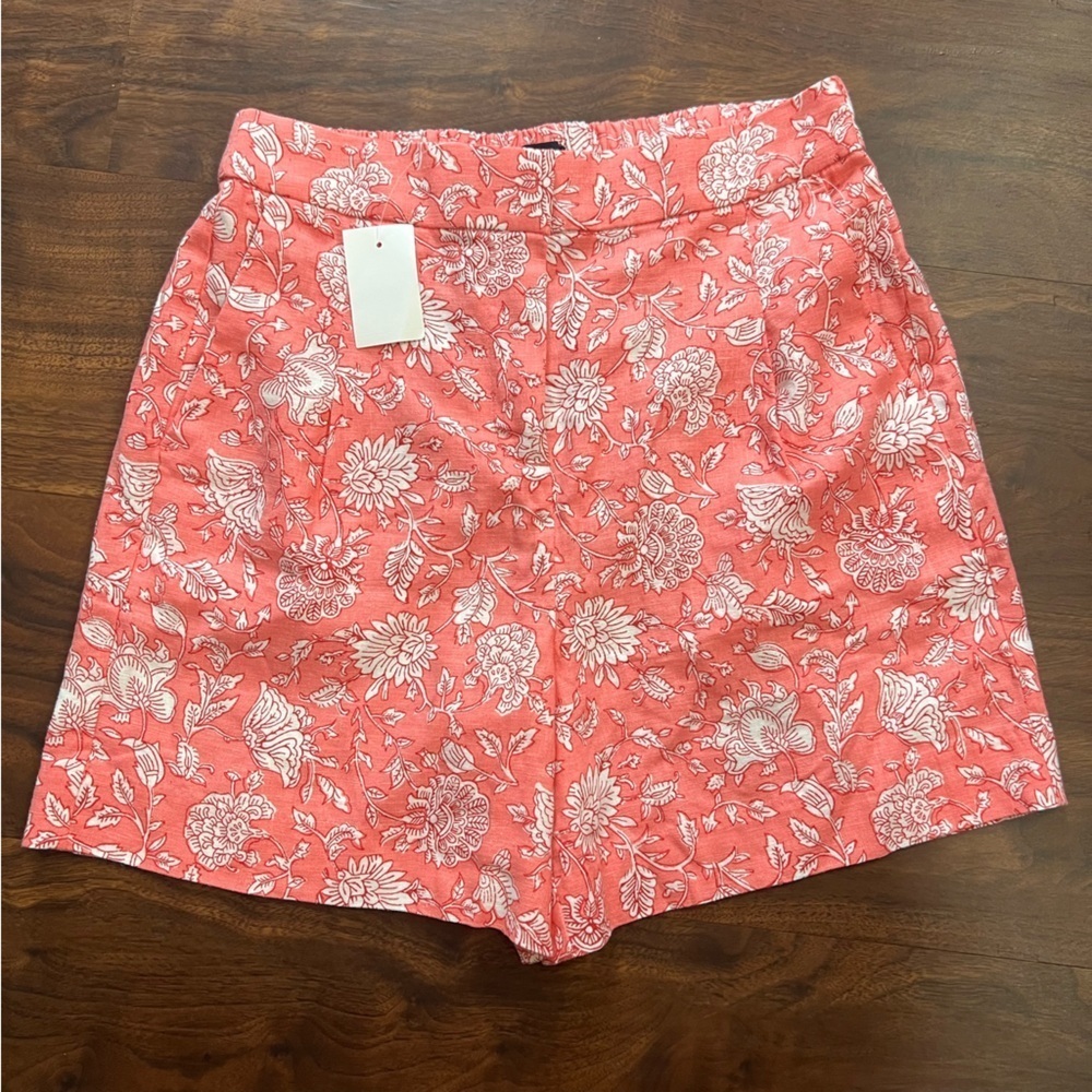 3/$30 ☀️ J.Crew Linen Blend Shorts Floral Coral